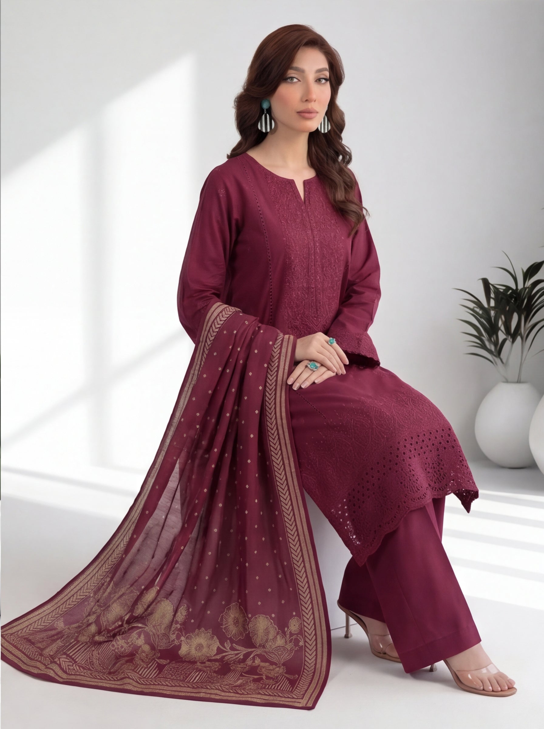 Chahrangi Embroidered Chikankari D04 Secondary image