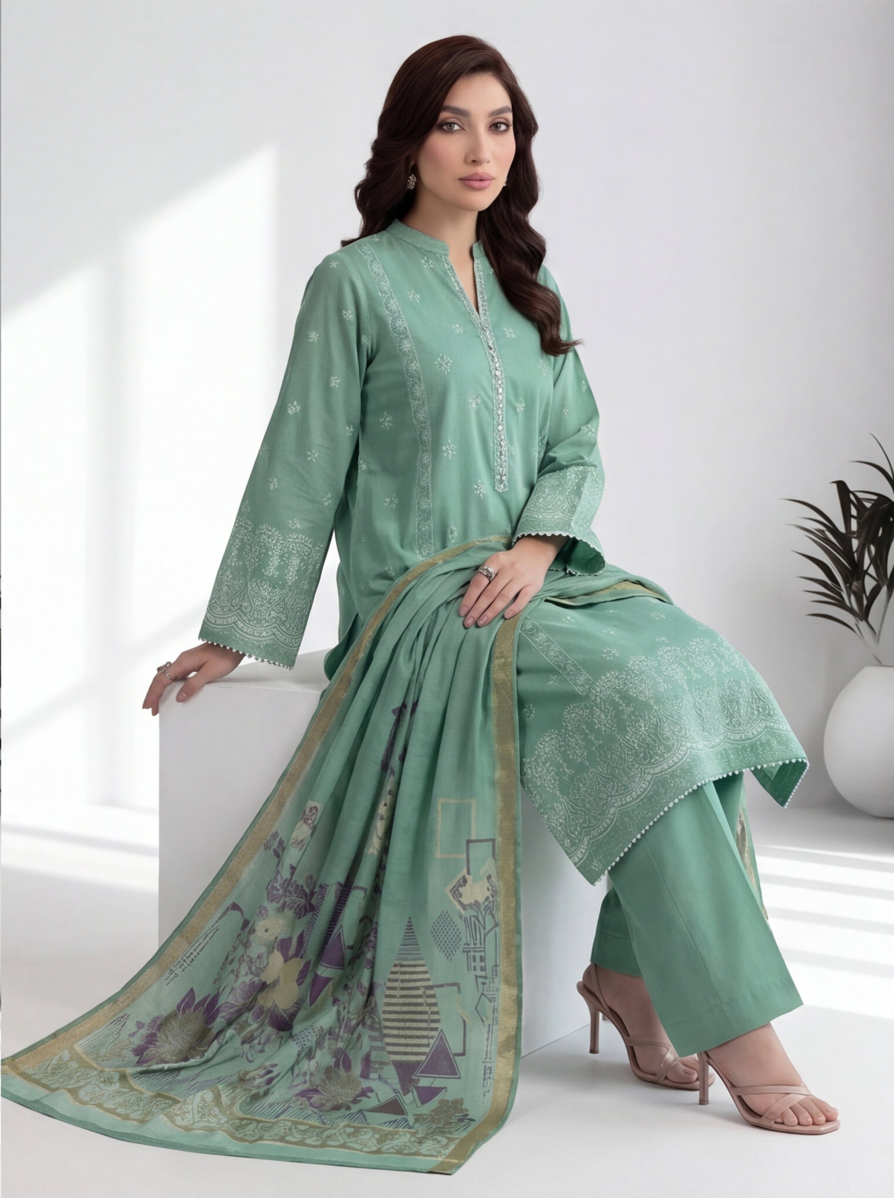 Chahrangi Embroidered Chikankari D02 Secondary image