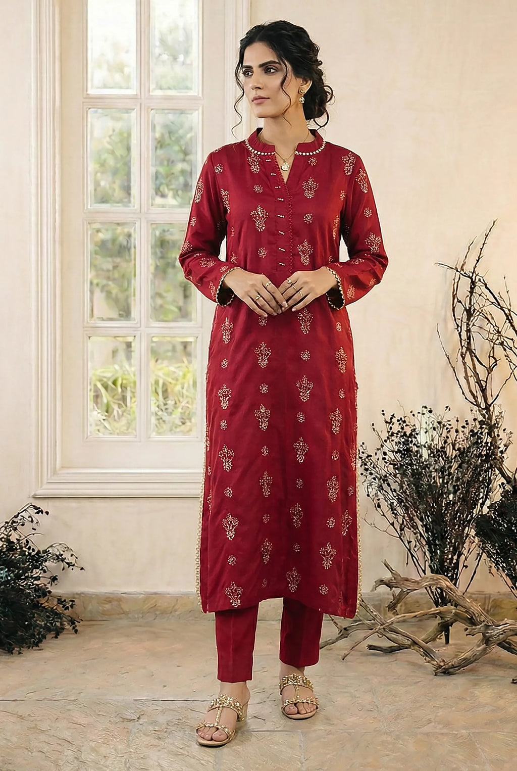 2 Piece Embroidered Dhanak D2