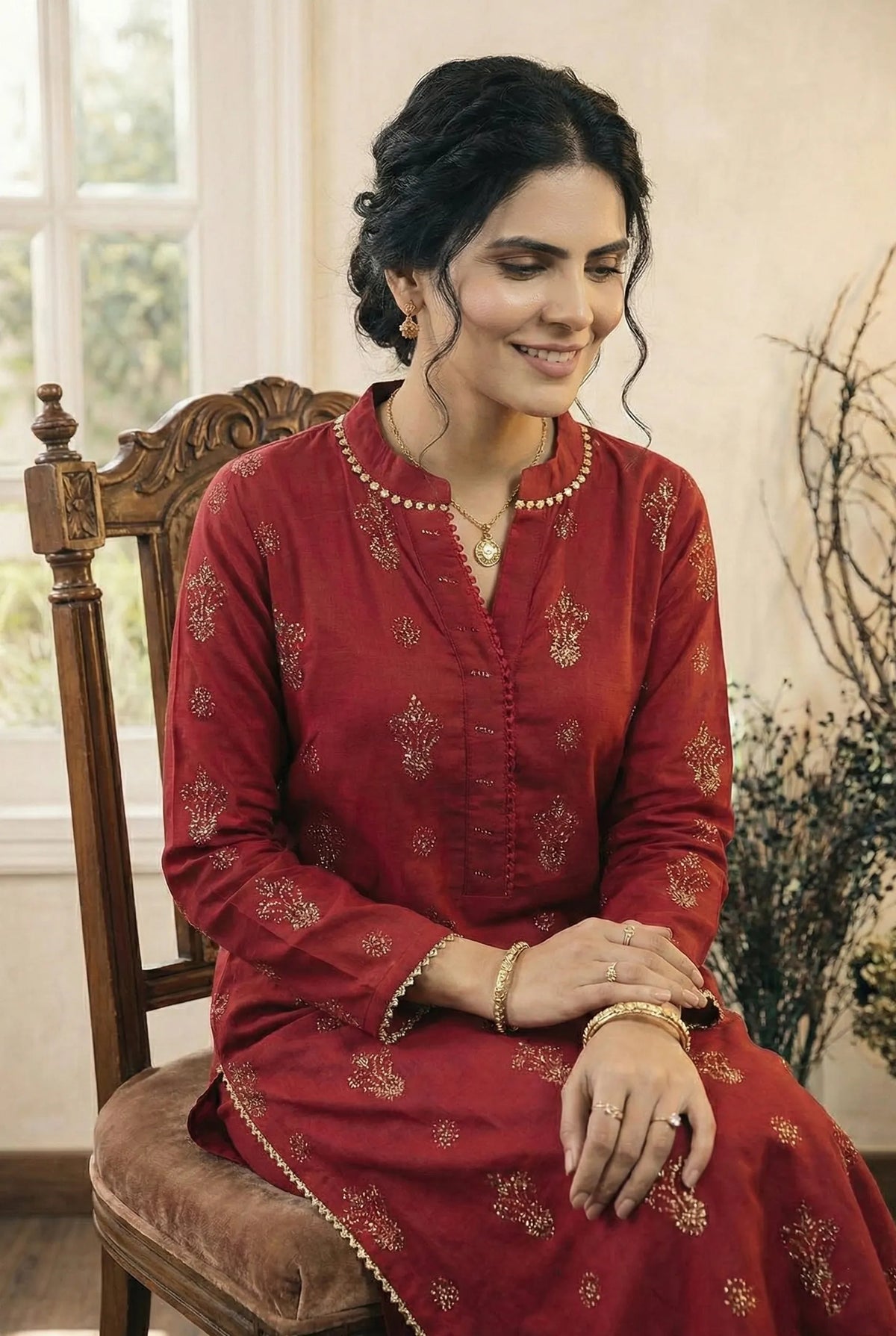 2 Piece Embroidered Dhanak D2