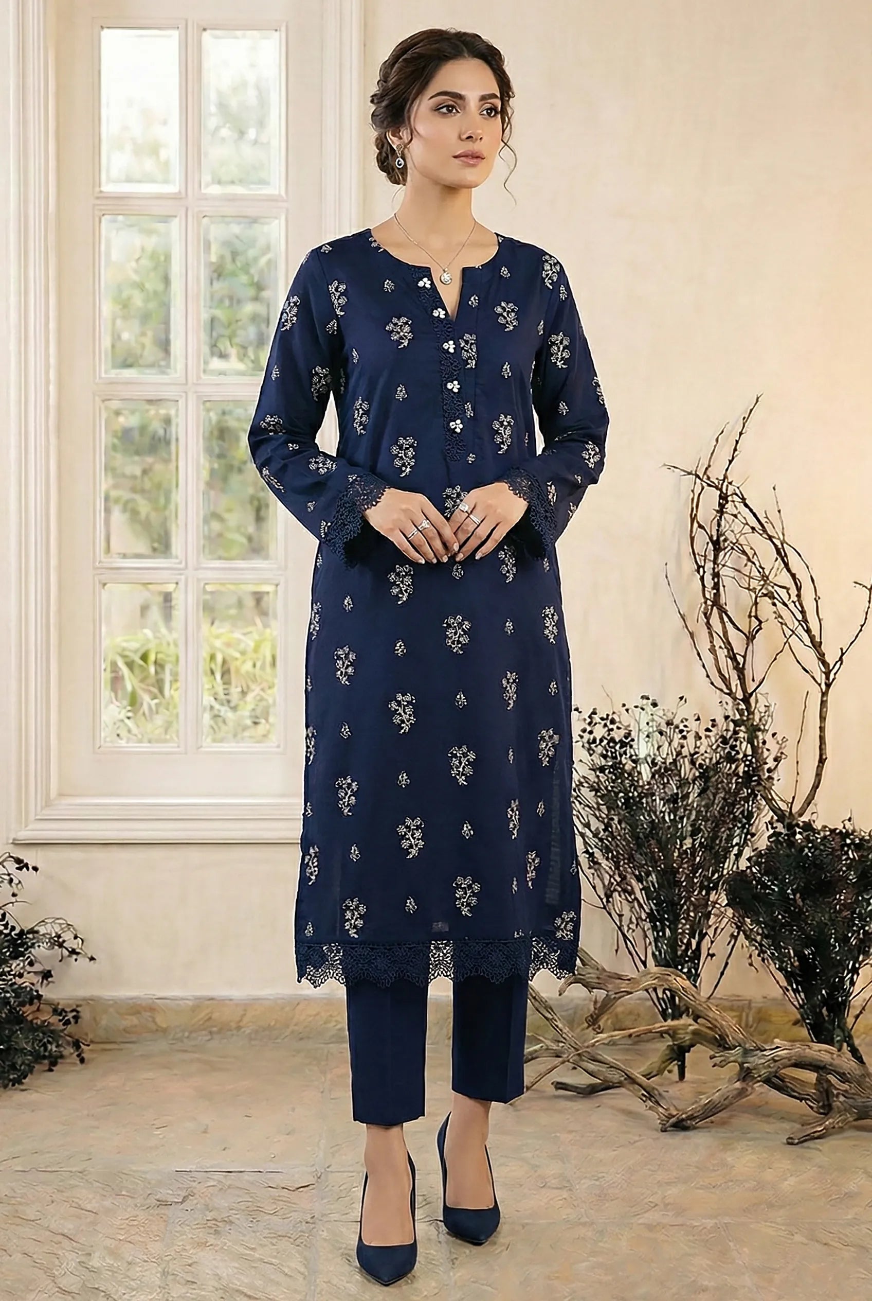 2 Piece Embroidered Dhanak D1 Main image
