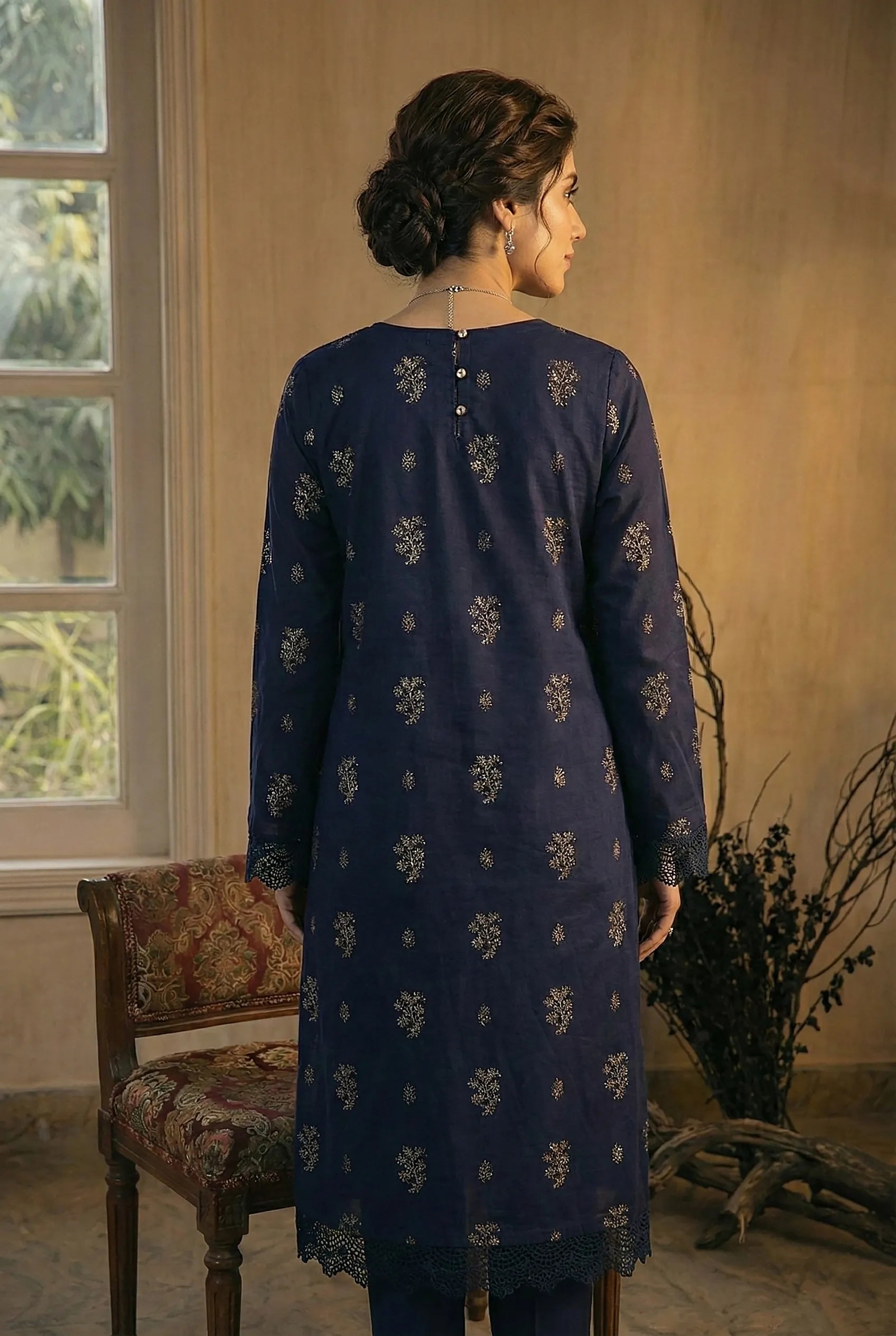 2 Piece Embroidered Dhanak D1 Secondary image