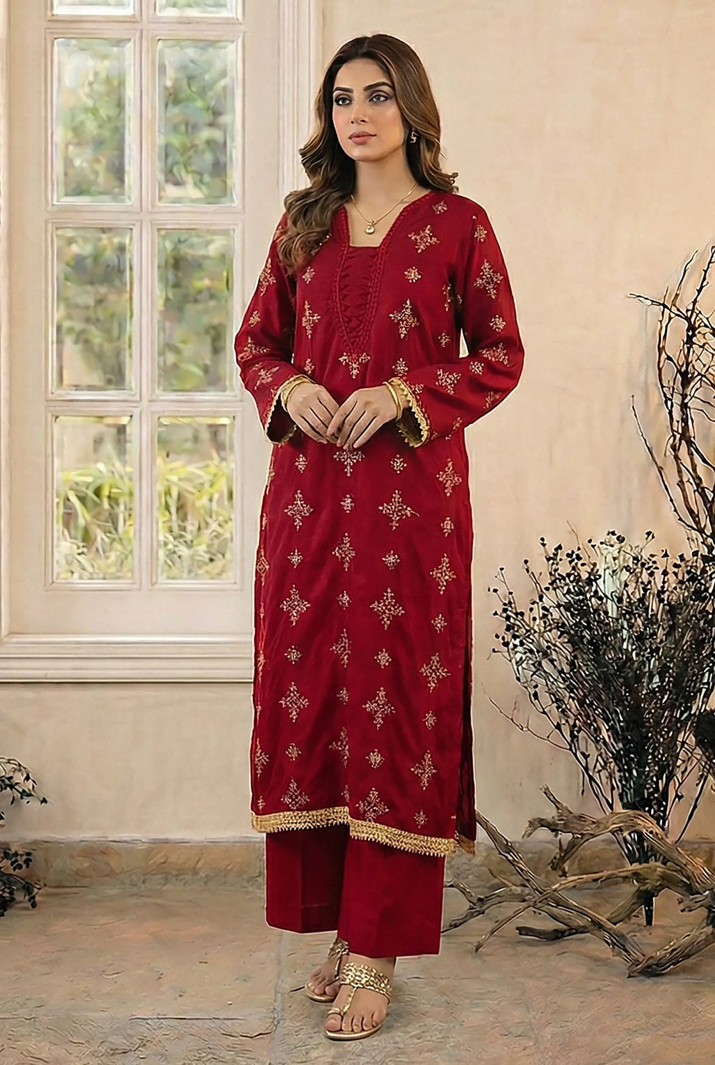 2 Piece Embroidered Dhanak D4