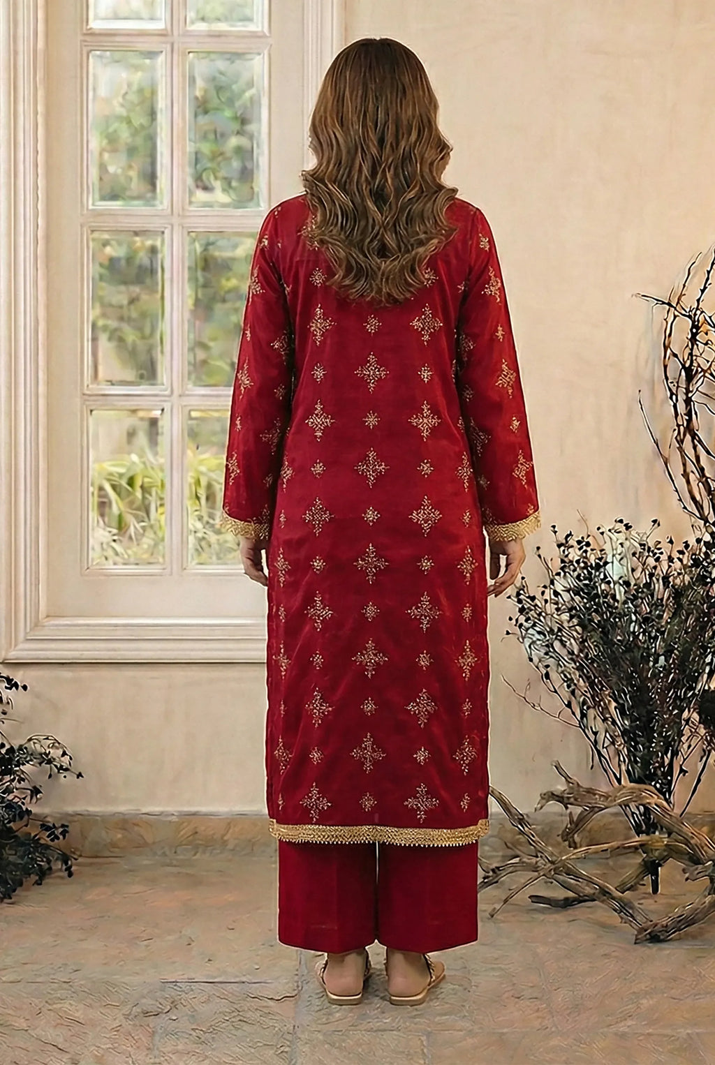 2 Piece Embroidered Dhanak D4