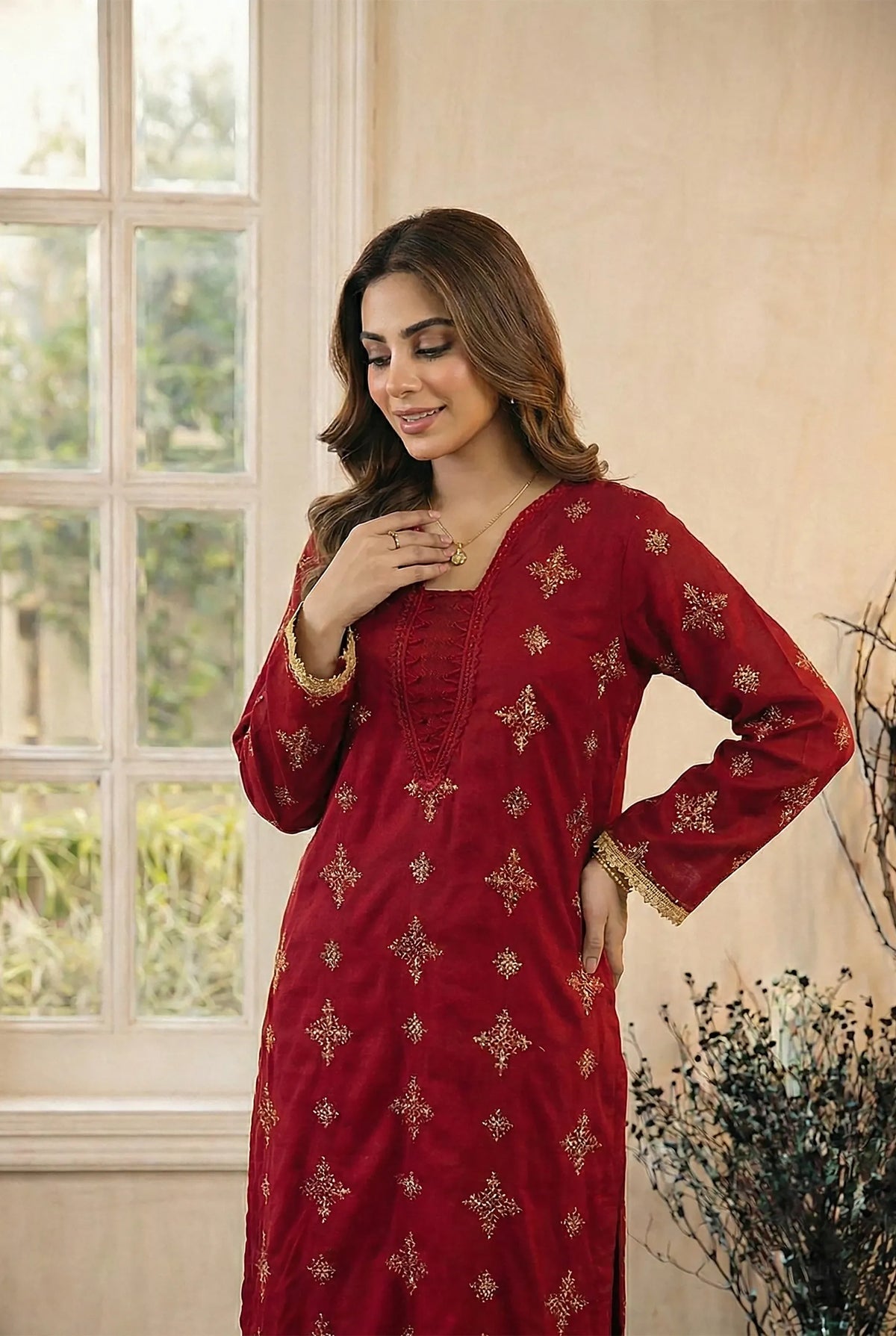 2 Piece Embroidered Dhanak D4