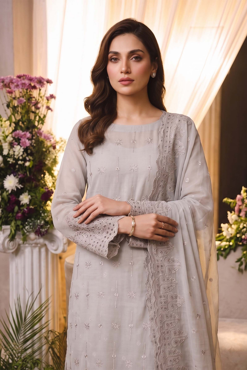 Embroidered Chiffon Chikan Kari 01