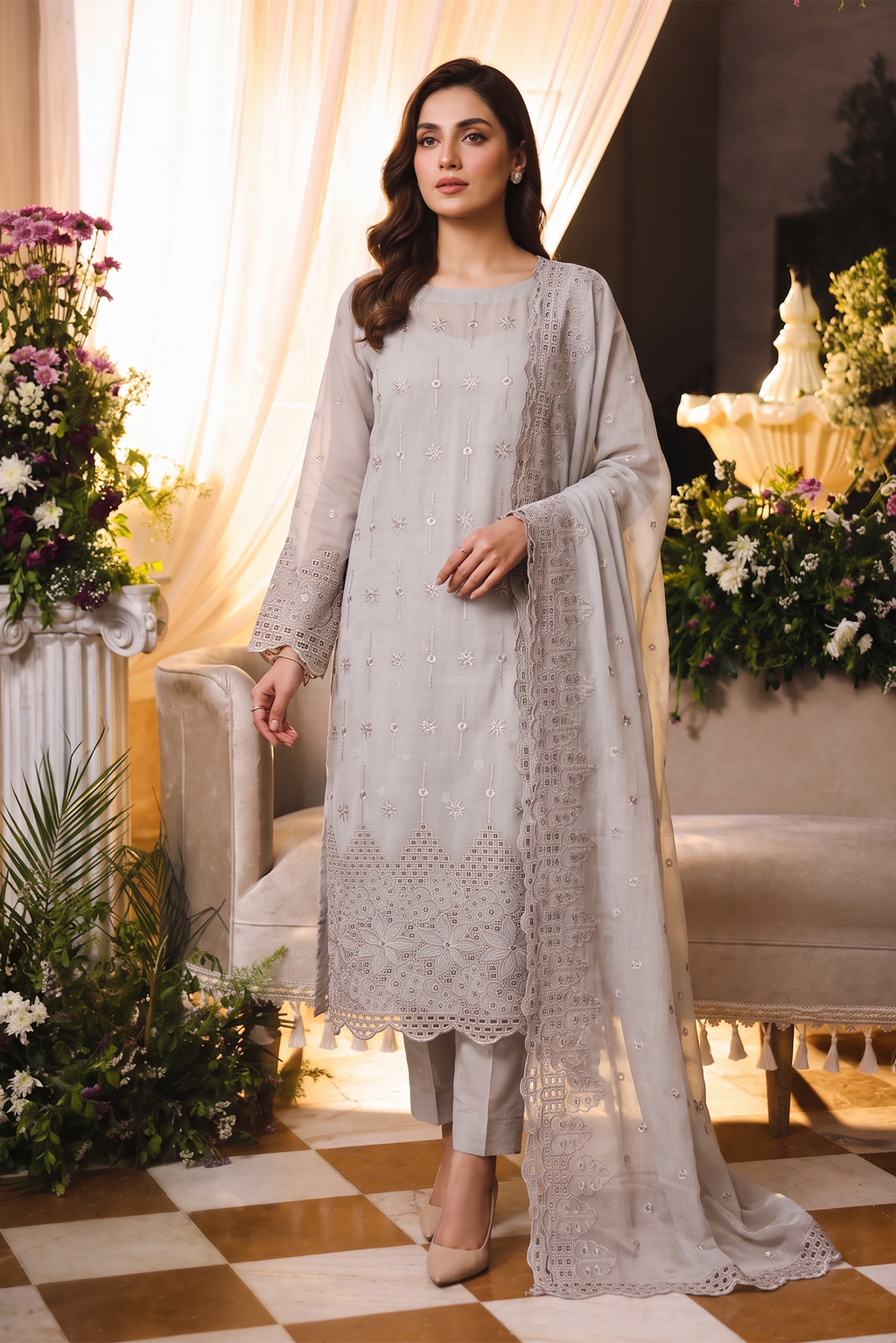 Embroidered Chiffon Chikan Kari 01