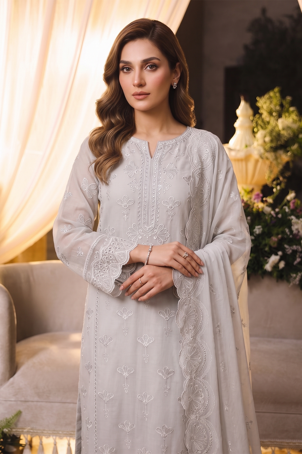 Embroidered Chiffon Chikan Kari 02