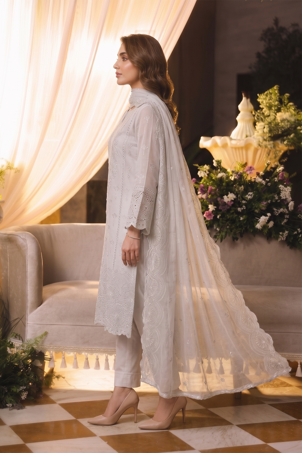 Embroidered Chiffon Chikan Kari 02