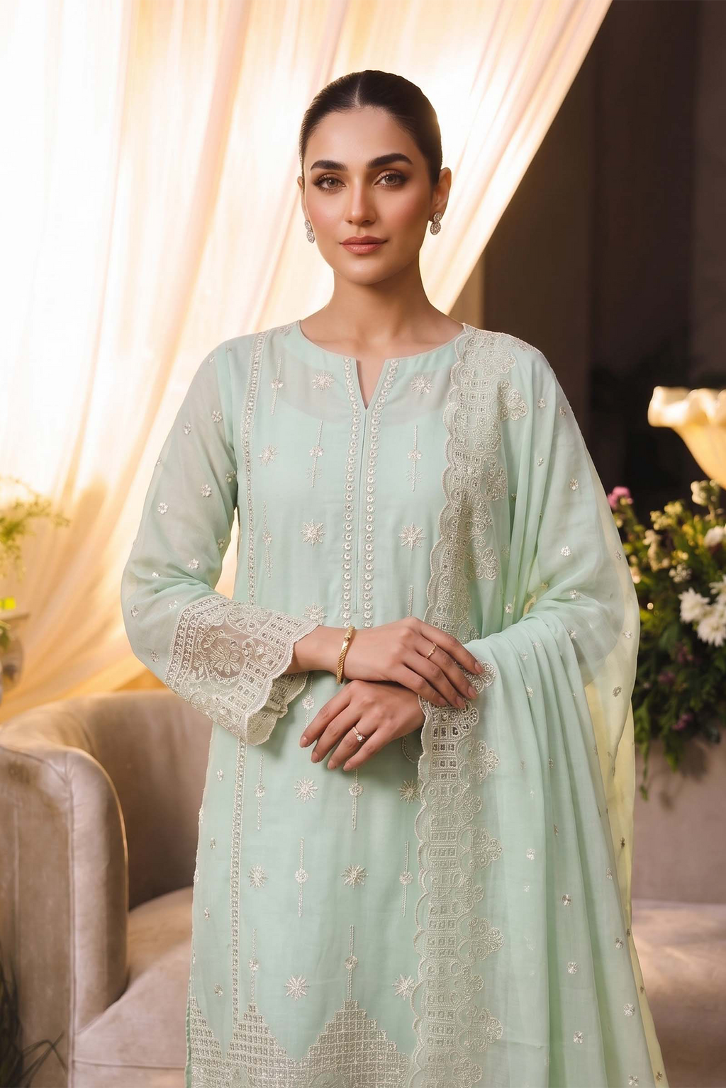 Embroidered Chiffon Chikan Kari 03
