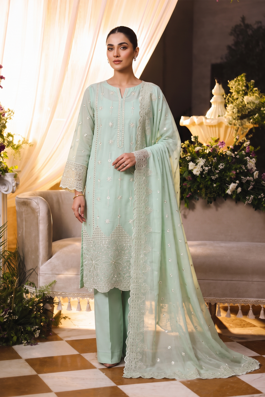 Embroidered Chiffon Chikan Kari 03