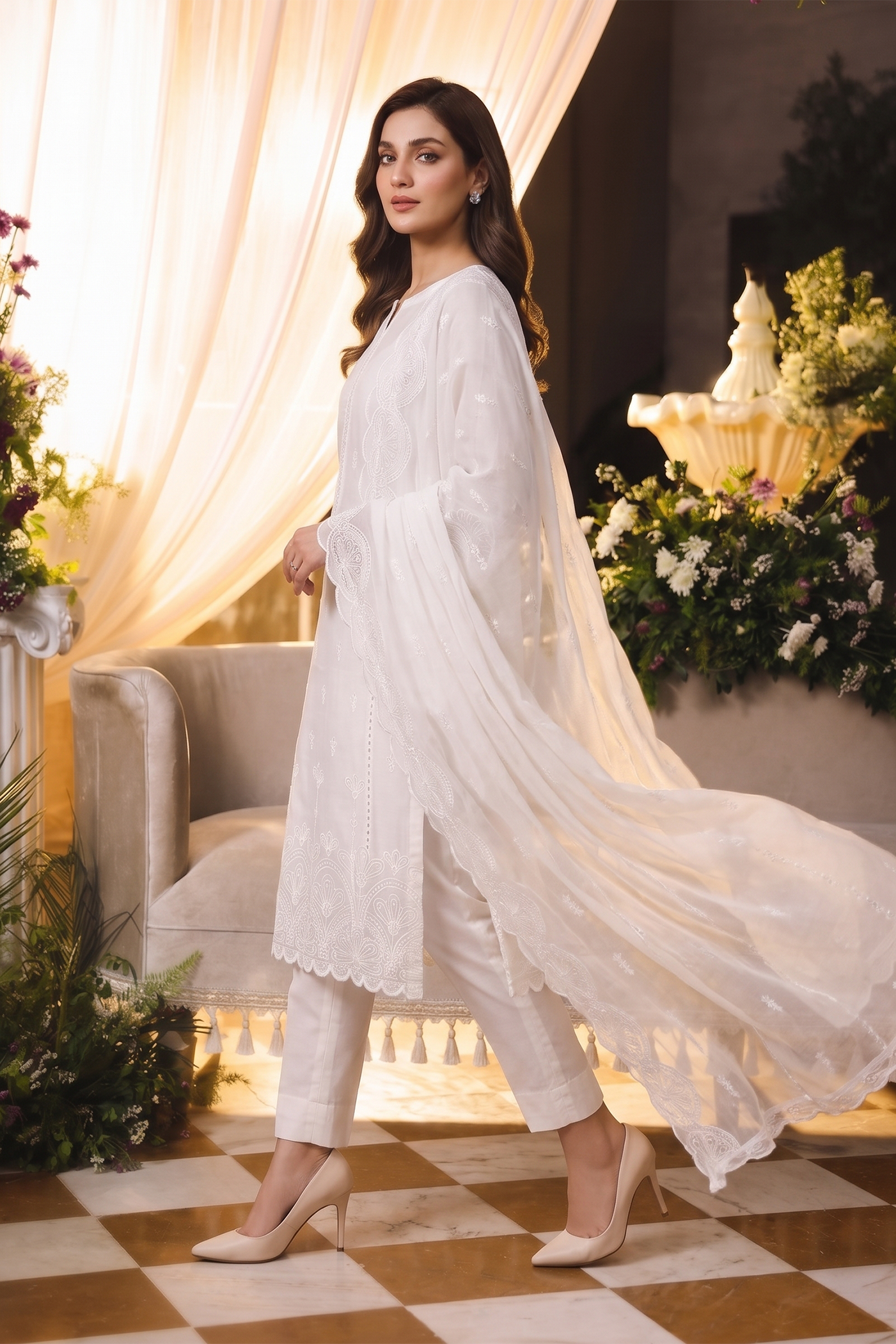 Embroidered Chiffon Chikan Kari 04