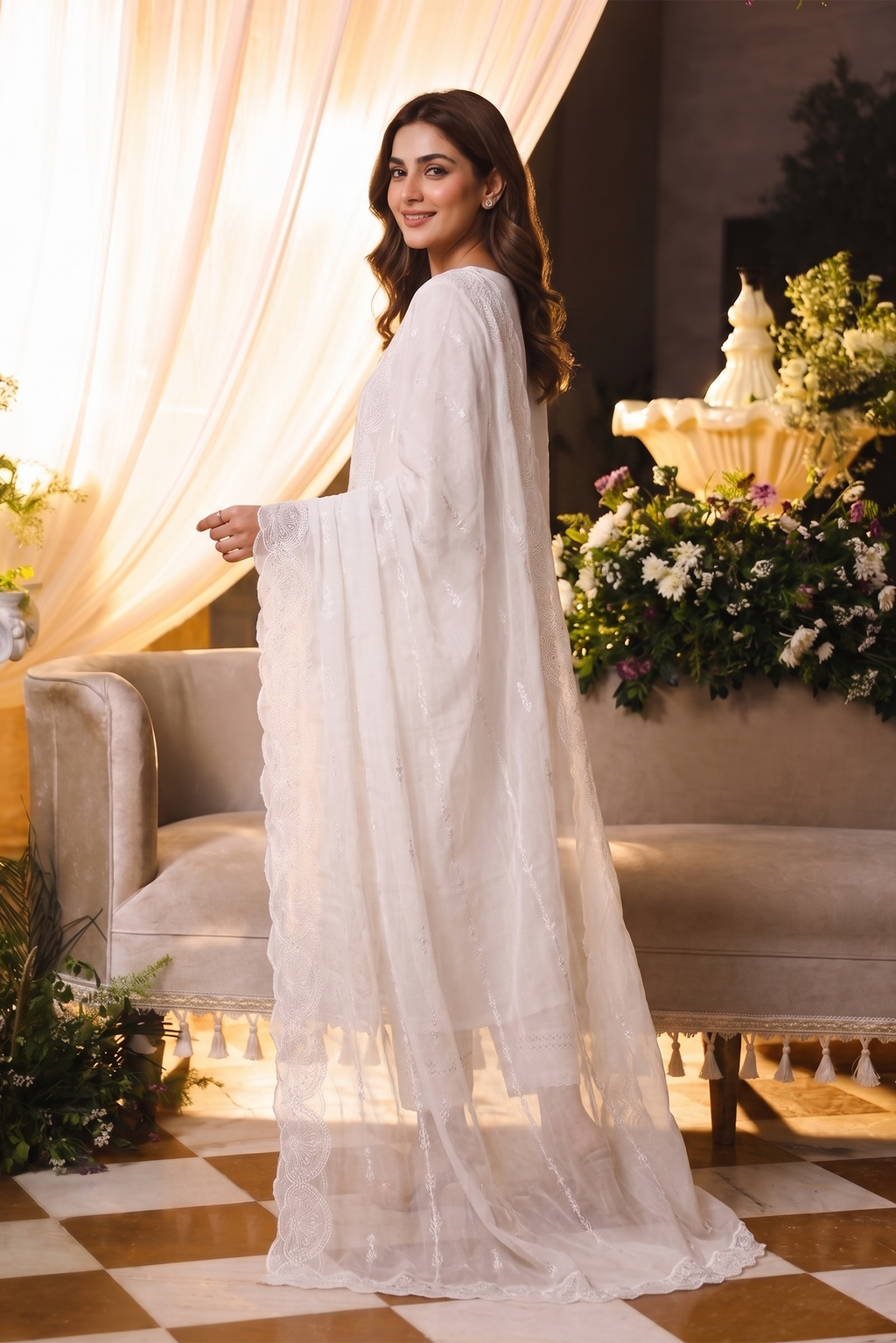 Embroidered Chiffon Chikan Kari 04