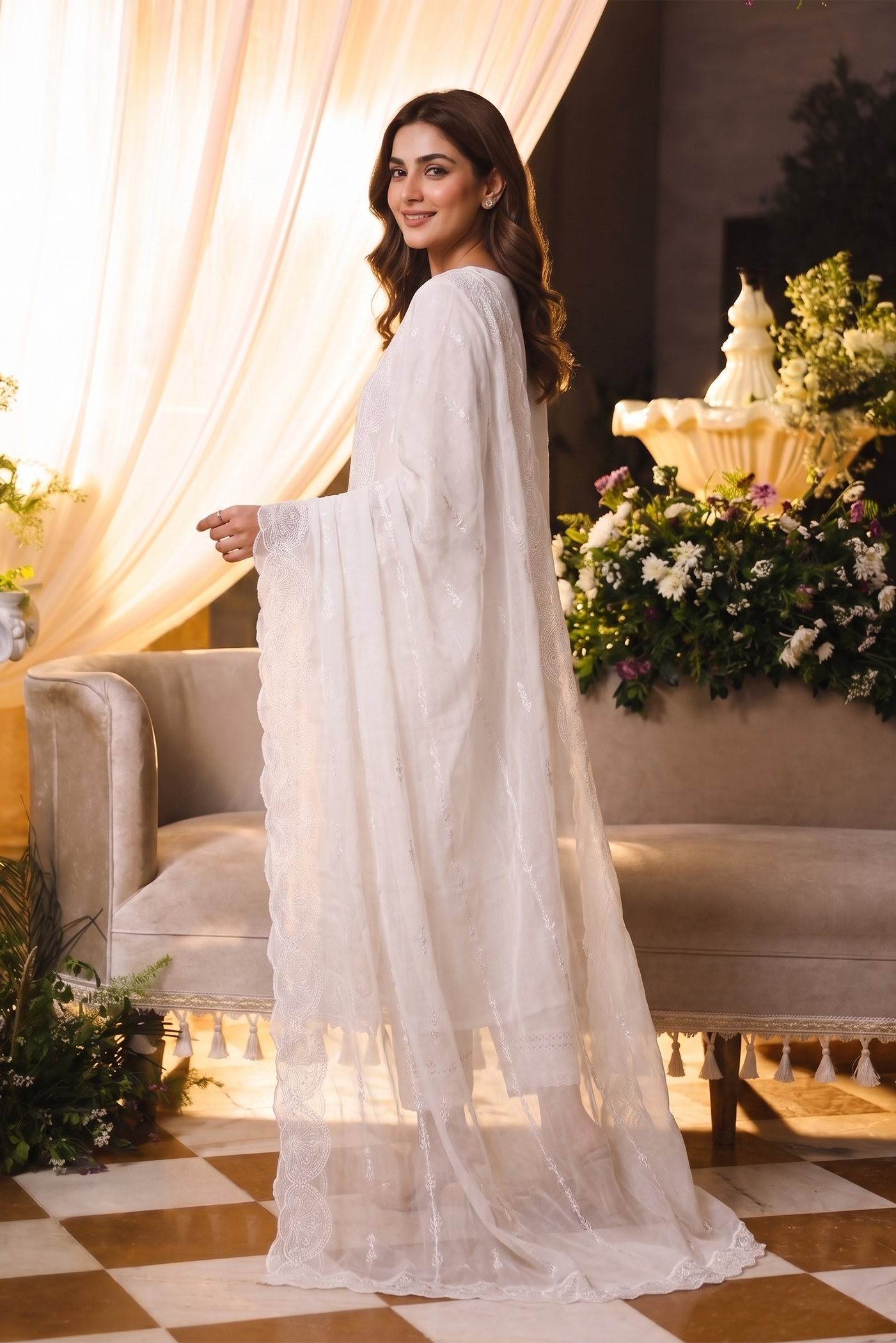 Embroidered Chiffon Chikan Kari 04