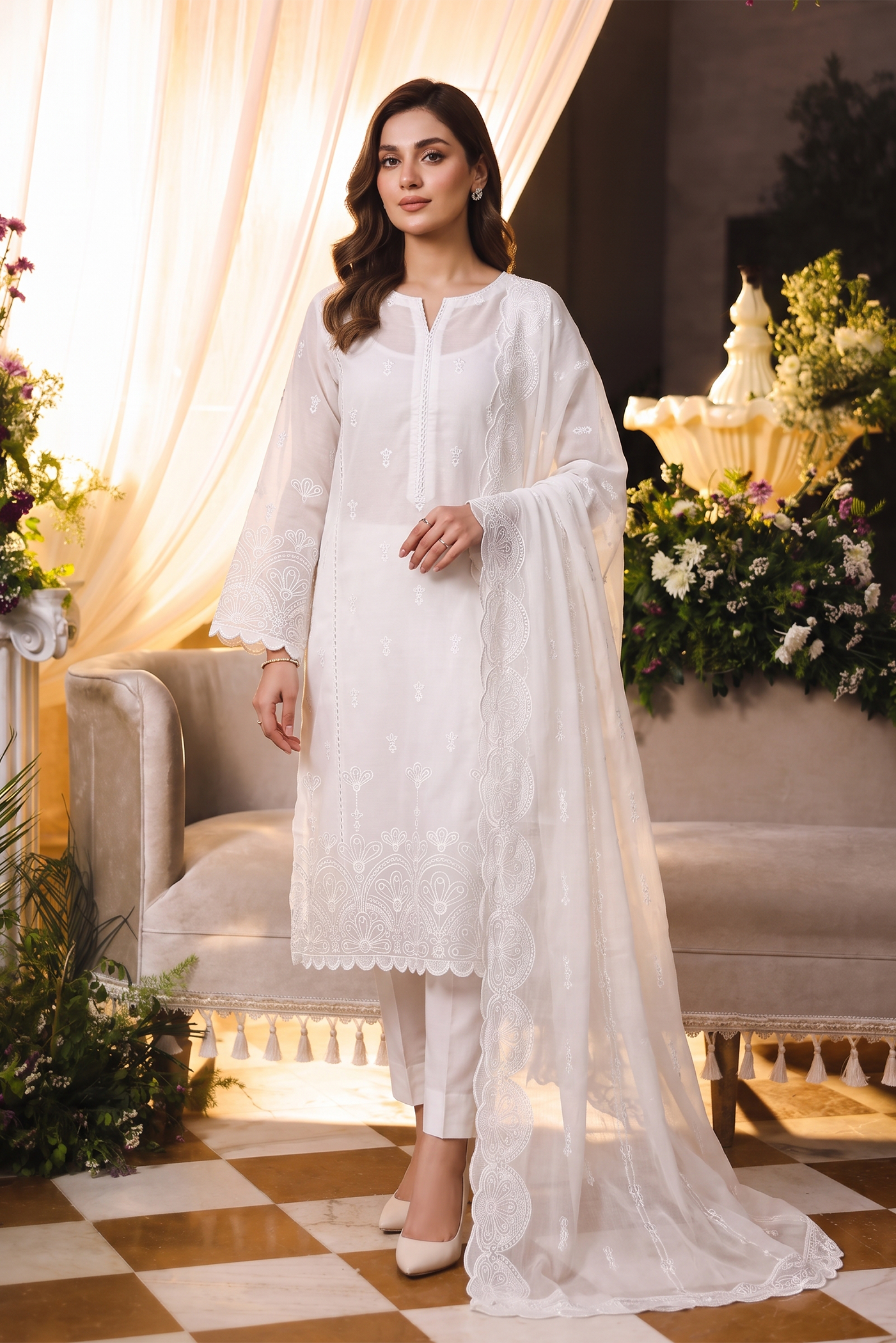 Embroidered Chiffon Chikan Kari 04