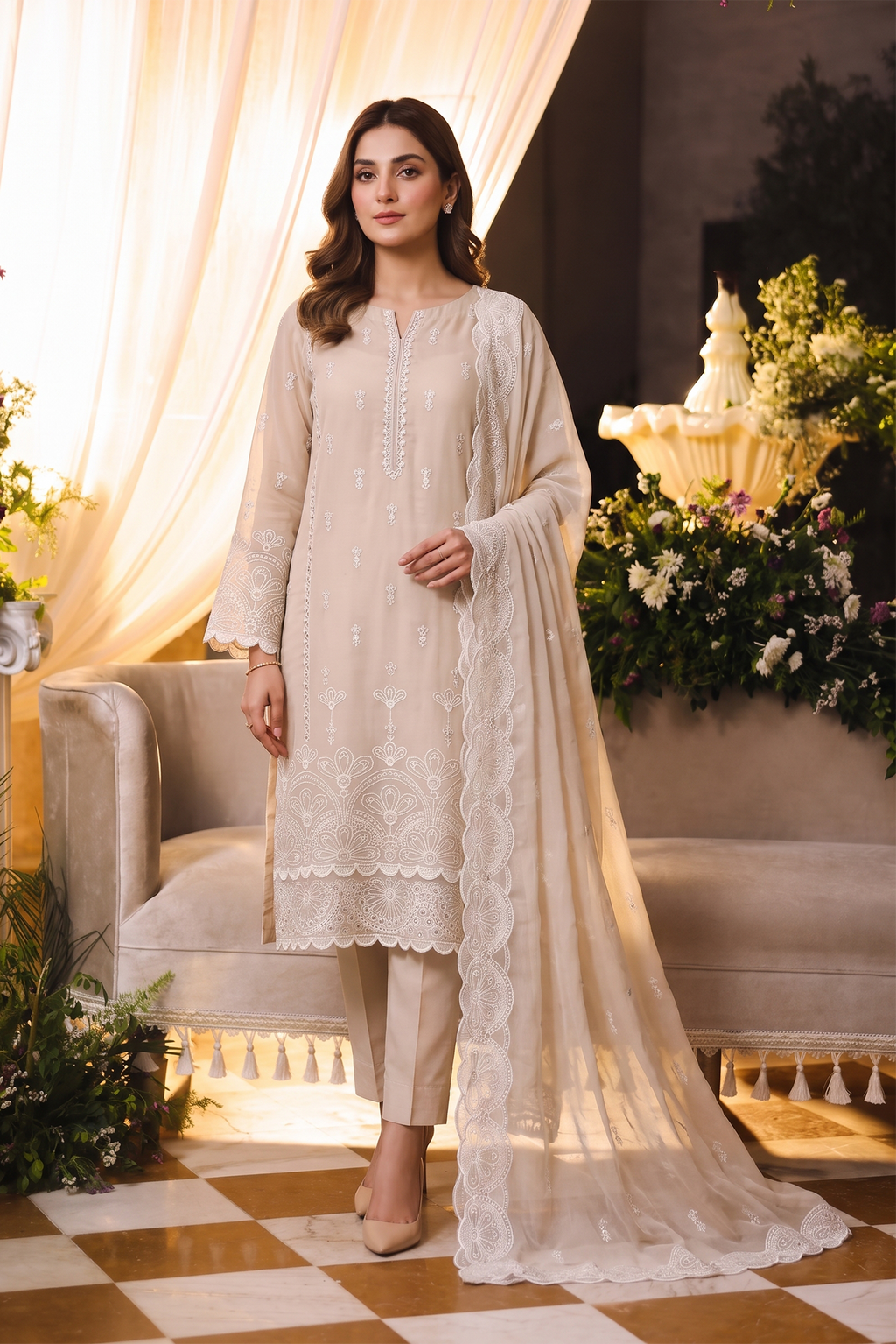 Embroidered Chiffon Chikan Kari 05