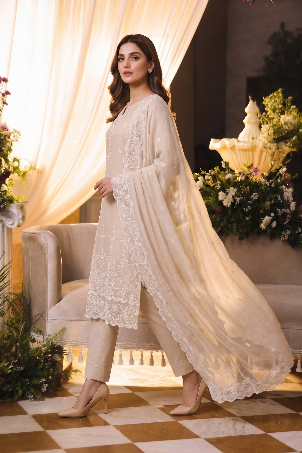 Embroidered Chiffon Chikan Kari 05